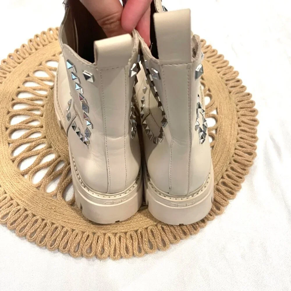 Ash Lenny Studded Leather Chelsea Boots Ivory Size 38